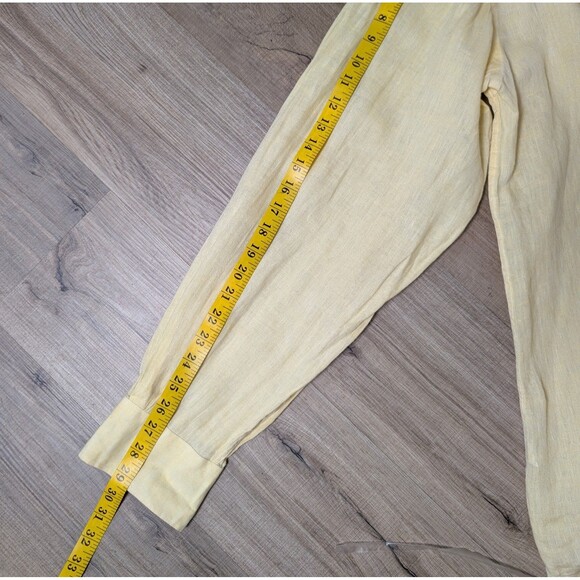 Leonardo Valenti Size 4XL Linen Shirt Made In Italy Long Sleeve Yellow Coastal - Picture 8 of 8